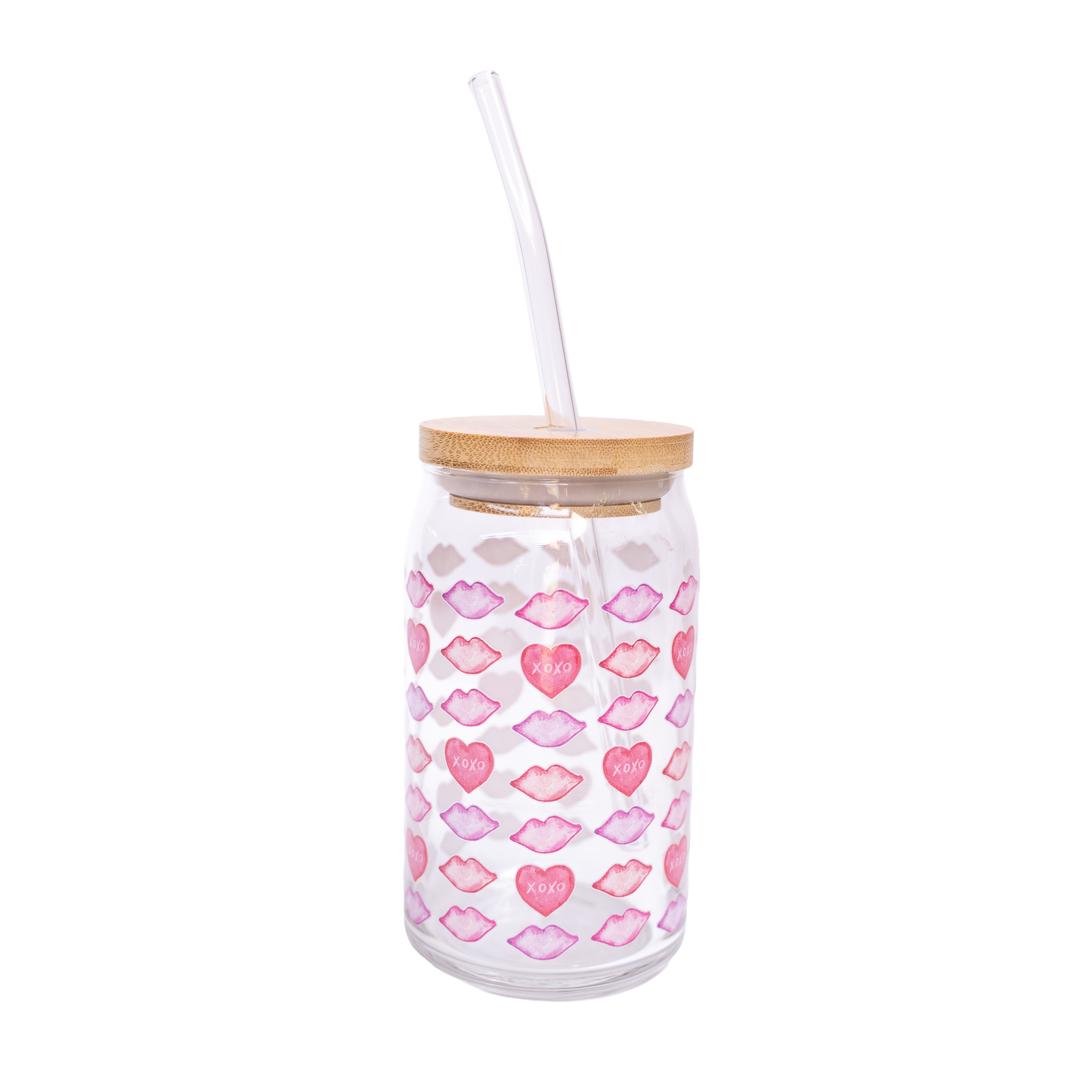 'Pucker Up, XOXO' Glass Cup With Straw