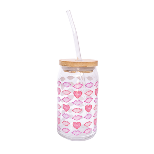 'Pucker Up, XOXO' Glass Cup With Straw